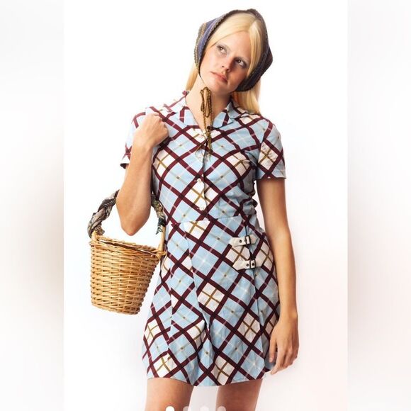 Marc by Marc Jacobs Blue Plaid Mini Dress Size Large - Picture 1 of 10
